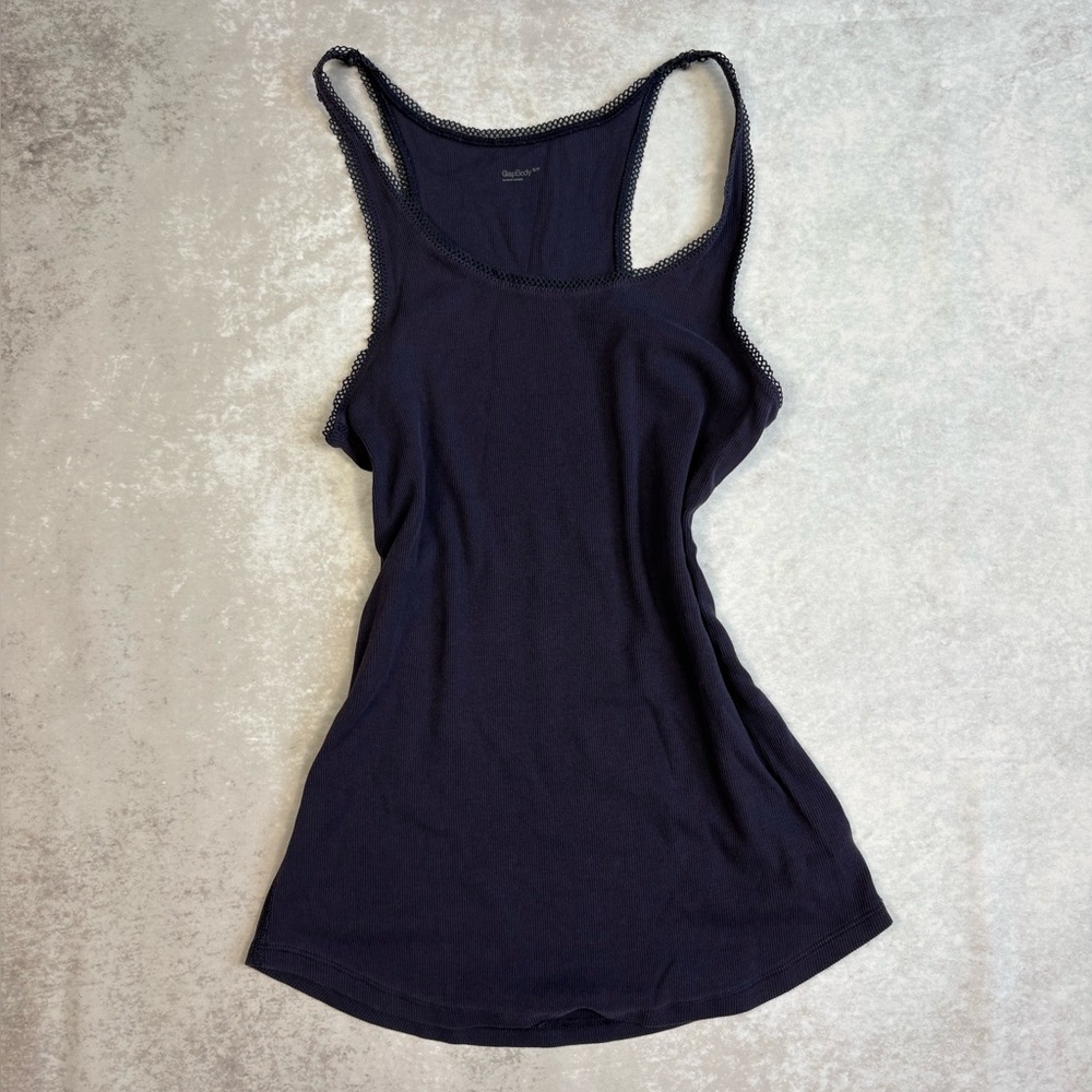 GapBody Ribbed Lace Trim Tank Top Fitted Navy Basic Camisole S